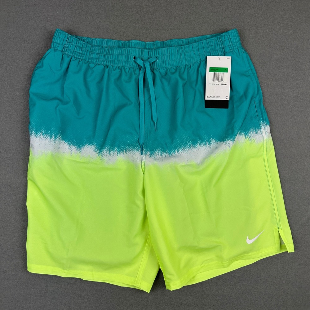 Nike Mens Swim Trunks Teal Neon Yellow Colorblock Board Shorts XL NWT Summer